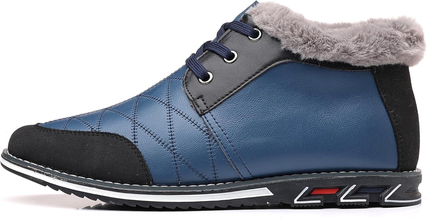 imageCOSIDRAM Men Shoes Snow Boots Mid Top Warm Walking Sneakers Lace up Casual Shoes Blue 105