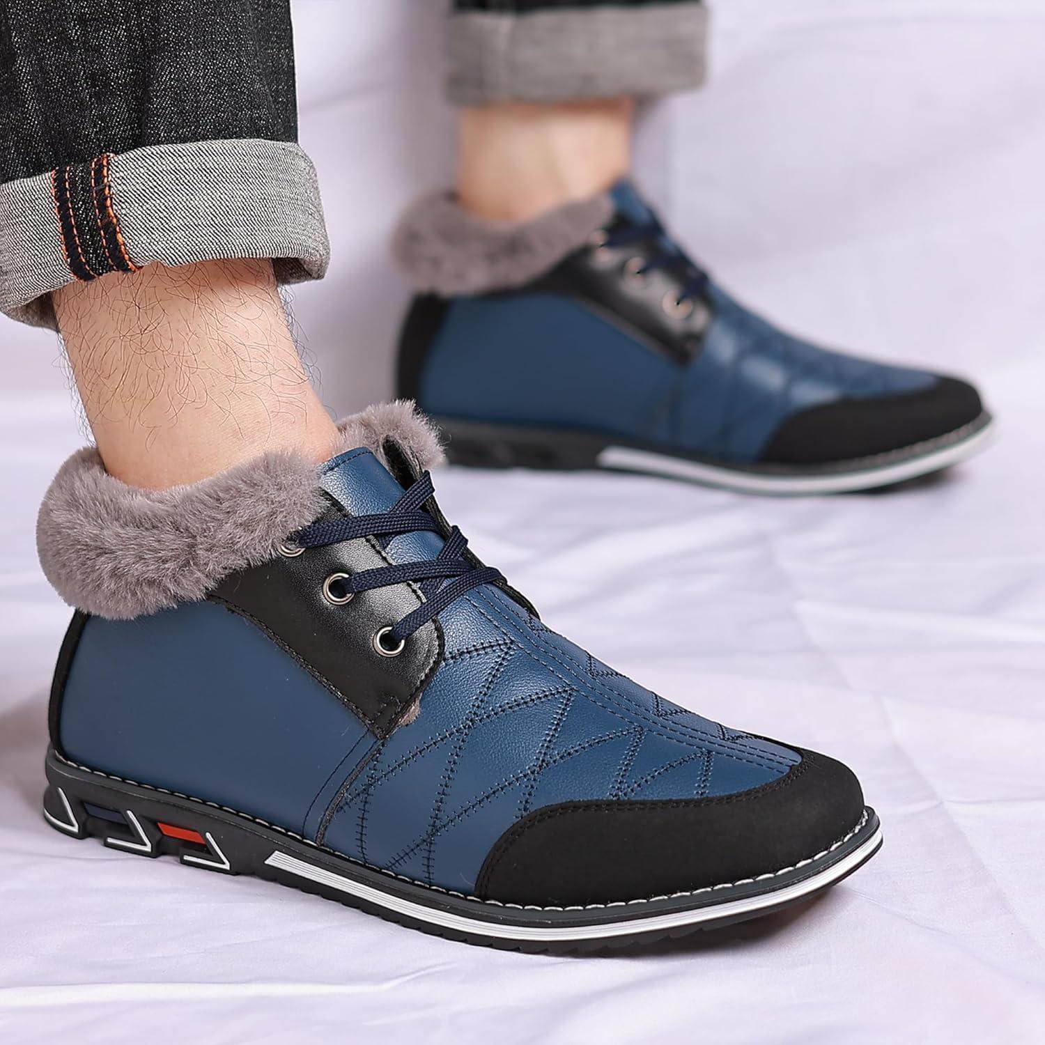 imageCOSIDRAM Men Shoes Snow Boots Mid Top Warm Walking Sneakers Lace up Casual Shoes Blue 105