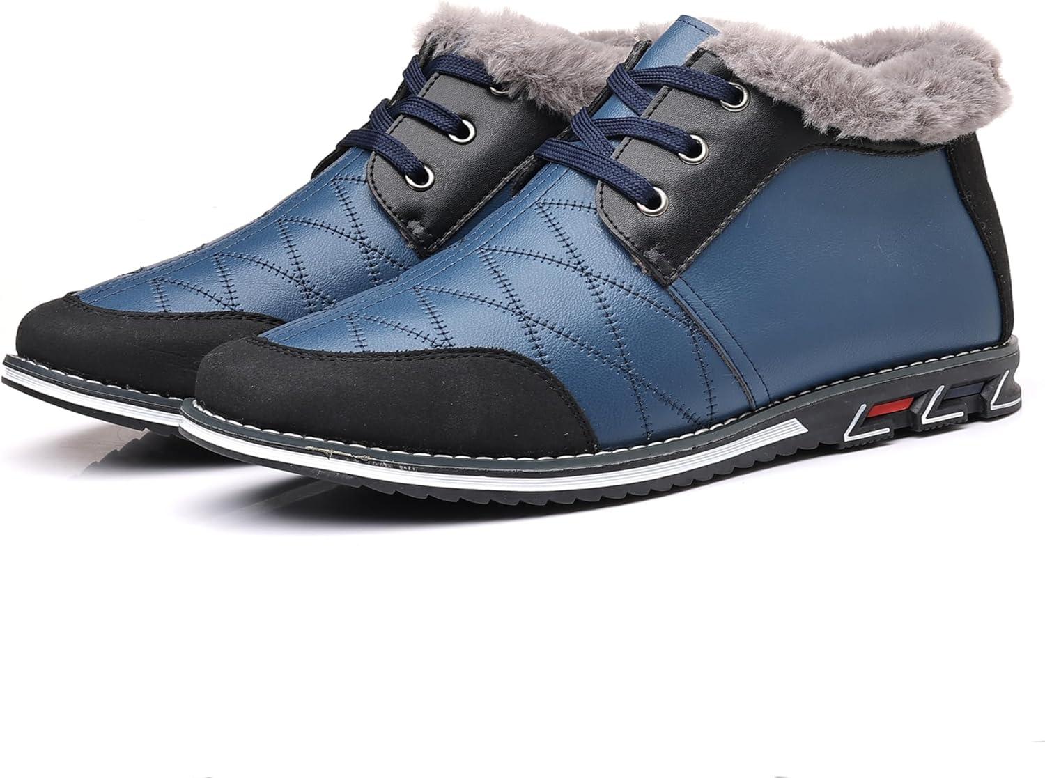 imageCOSIDRAM Men Shoes Snow Boots Mid Top Warm Walking Sneakers Lace up Casual Shoes Blue 105