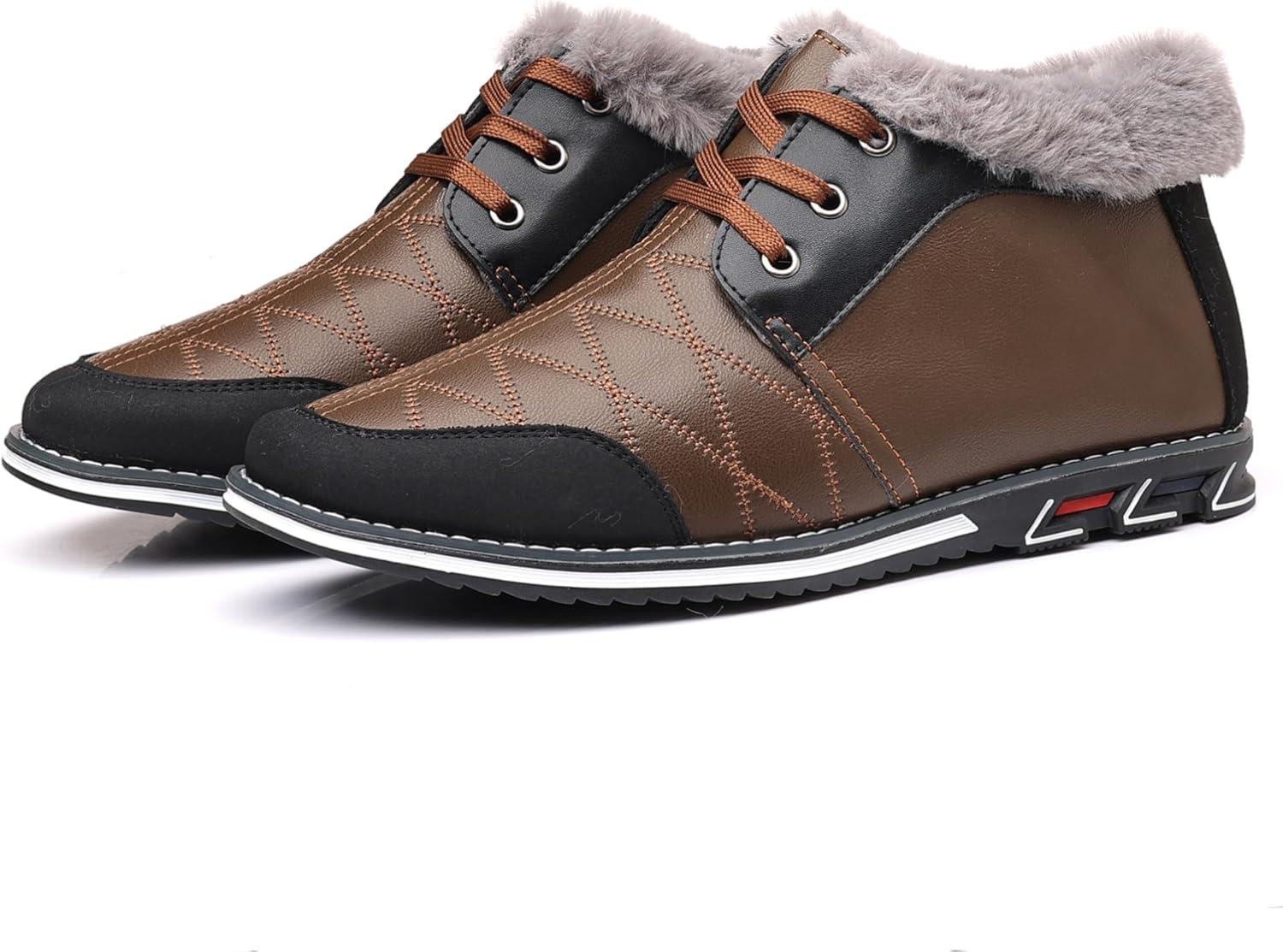 imageCOSIDRAM Men Shoes Snow Boots Mid Top Warm Walking Sneakers Lace up Casual Shoes Brown 13