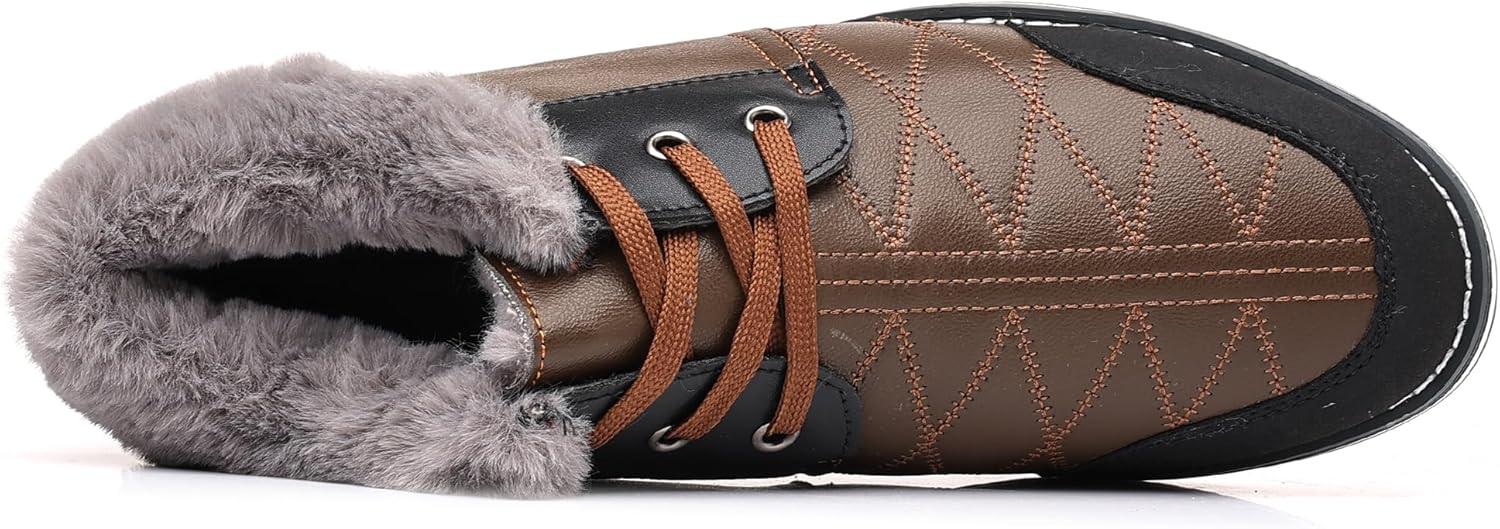 imageCOSIDRAM Men Shoes Snow Boots Mid Top Warm Walking Sneakers Lace up Casual Shoes Brown 13
