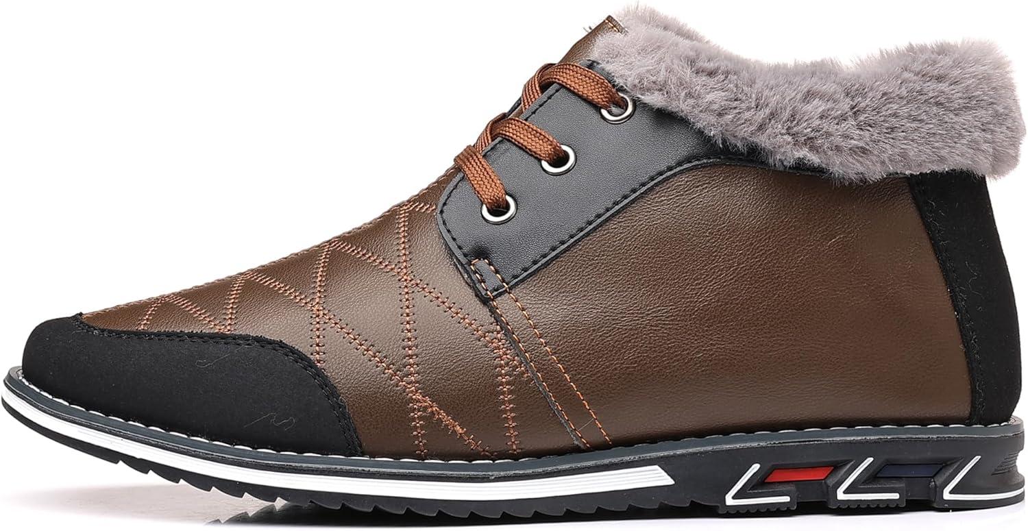 imageCOSIDRAM Men Shoes Snow Boots Mid Top Warm Walking Sneakers Lace up Casual Shoes Brown 13