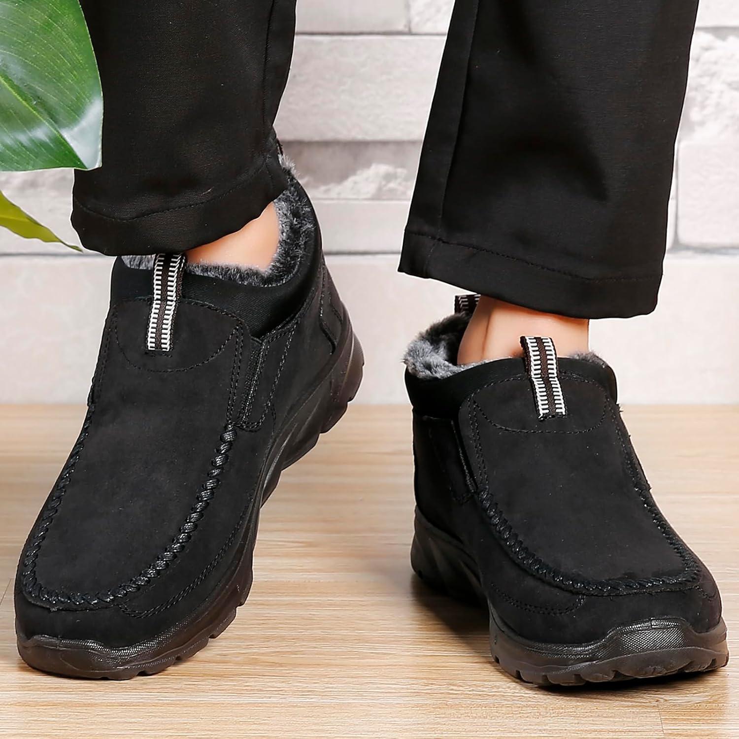 imageCOSIDRAM Men Shoes Winter Snow Boots Cottonpadded Slip on Casual Warm Walking Sneakers House ShoesABlack
