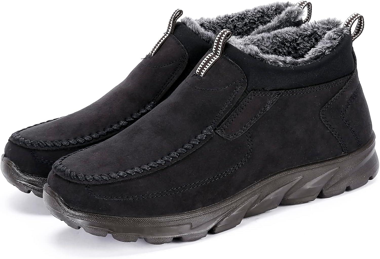 imageCOSIDRAM Men Shoes Winter Snow Boots Cottonpadded Slip on Casual Warm Walking Sneakers House ShoesABlack