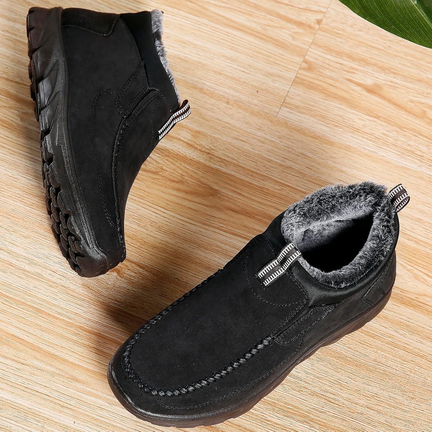 imageCOSIDRAM Men Shoes Winter Snow Boots Cottonpadded Slip on Casual Warm Walking Sneakers House ShoesABlack