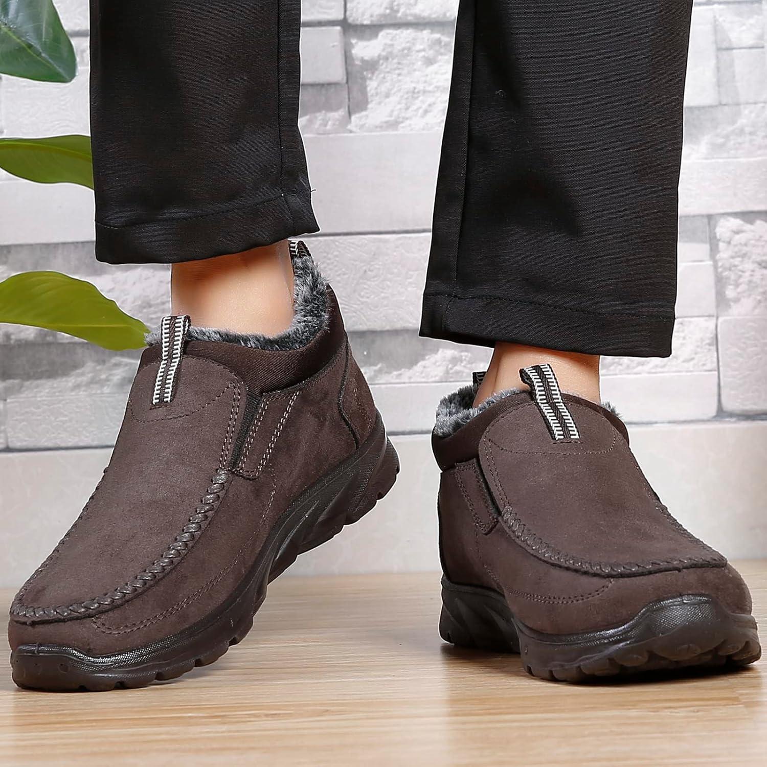 imageCOSIDRAM Men Shoes Winter Snow Boots Cottonpadded Slip on Casual Warm Walking Sneakers House ShoesACoffee