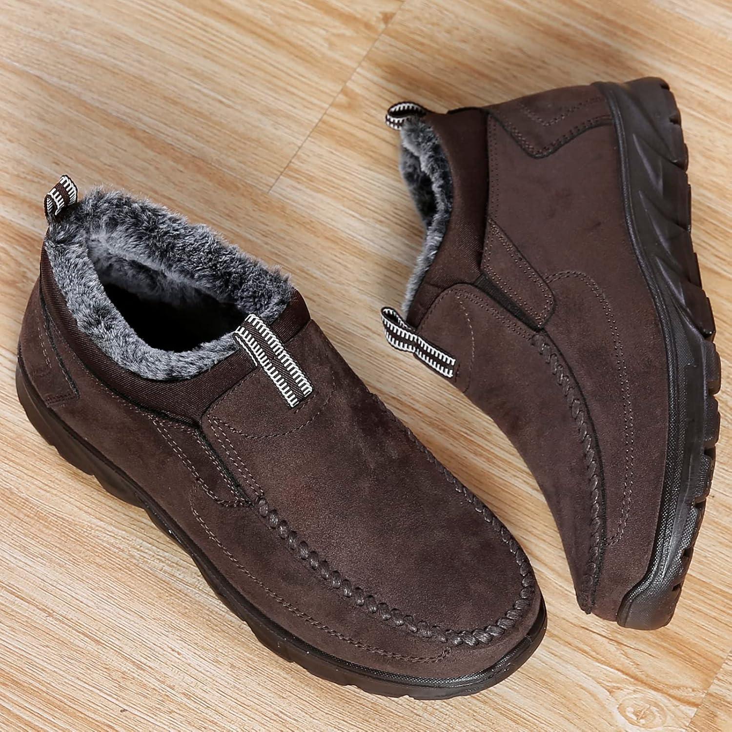 imageCOSIDRAM Men Shoes Winter Snow Boots Cottonpadded Slip on Casual Warm Walking Sneakers House ShoesACoffee