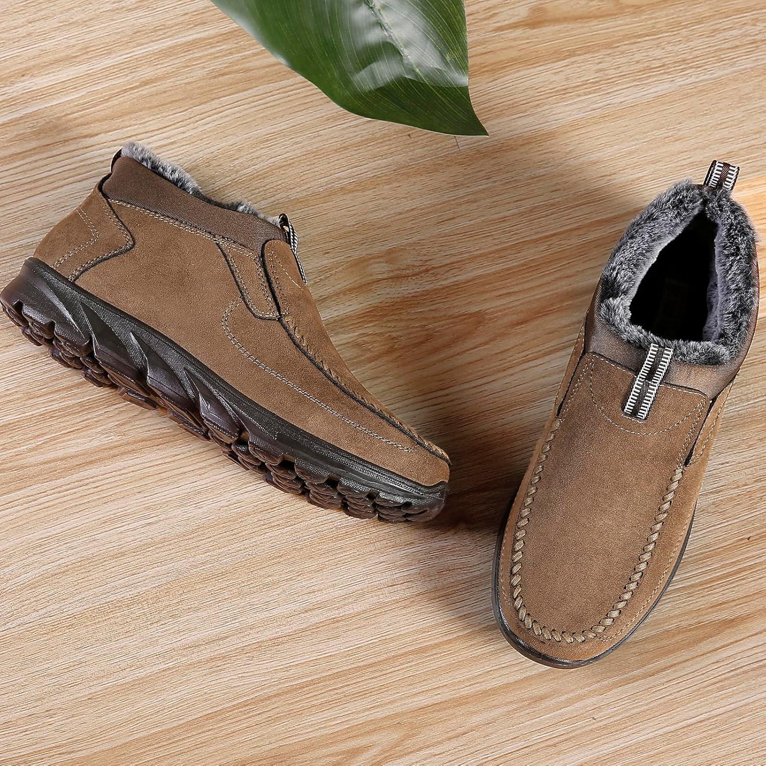 imageCOSIDRAM Men Shoes Winter Snow Boots Cottonpadded Slip on Casual Warm Walking Sneakers House ShoesATan