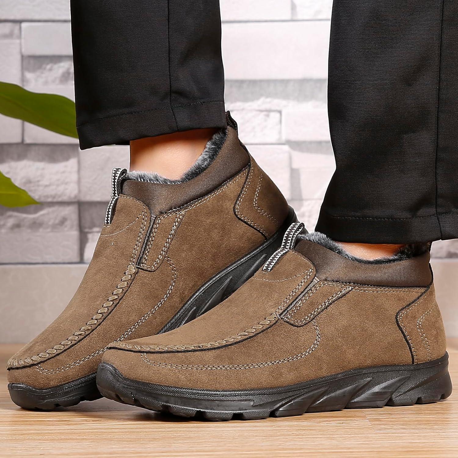 imageCOSIDRAM Men Shoes Winter Snow Boots Cottonpadded Slip on Casual Warm Walking Sneakers House ShoesATan