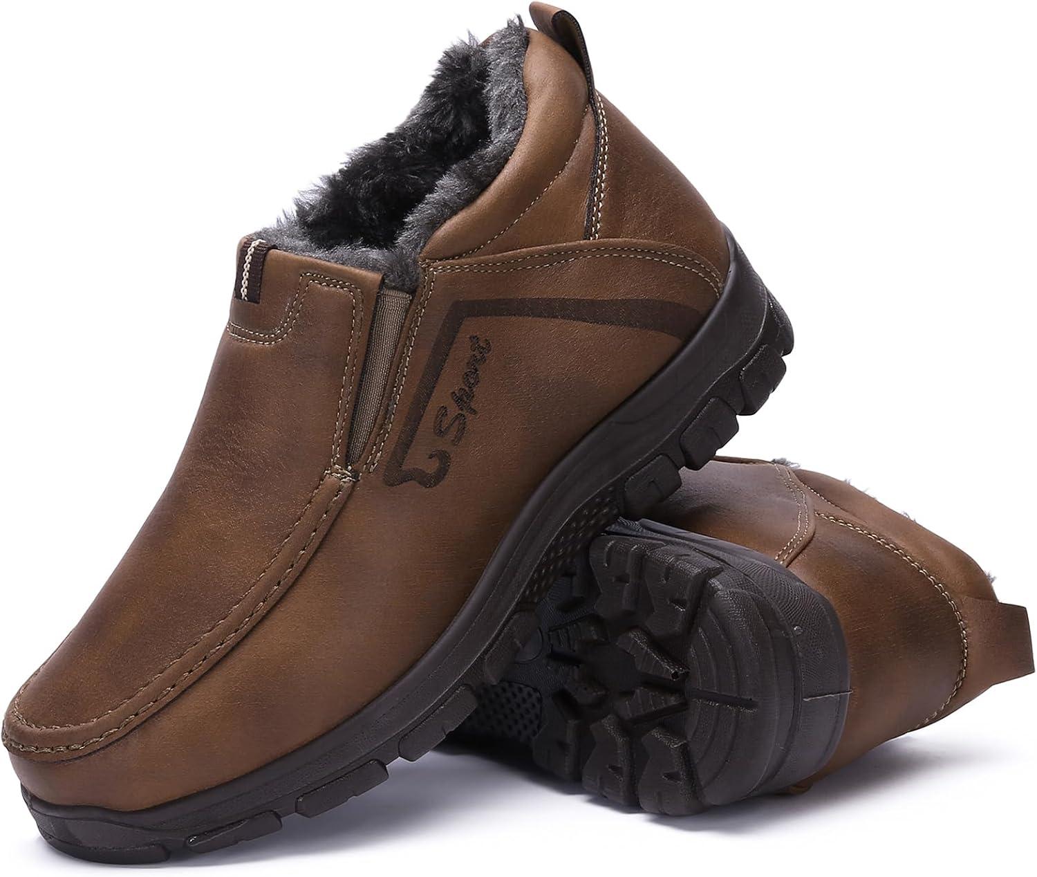 imageCOSIDRAM Men Shoes Winter Snow Boots Cottonpadded Slip on Casual Warm Walking Sneakers House ShoesBCoffee