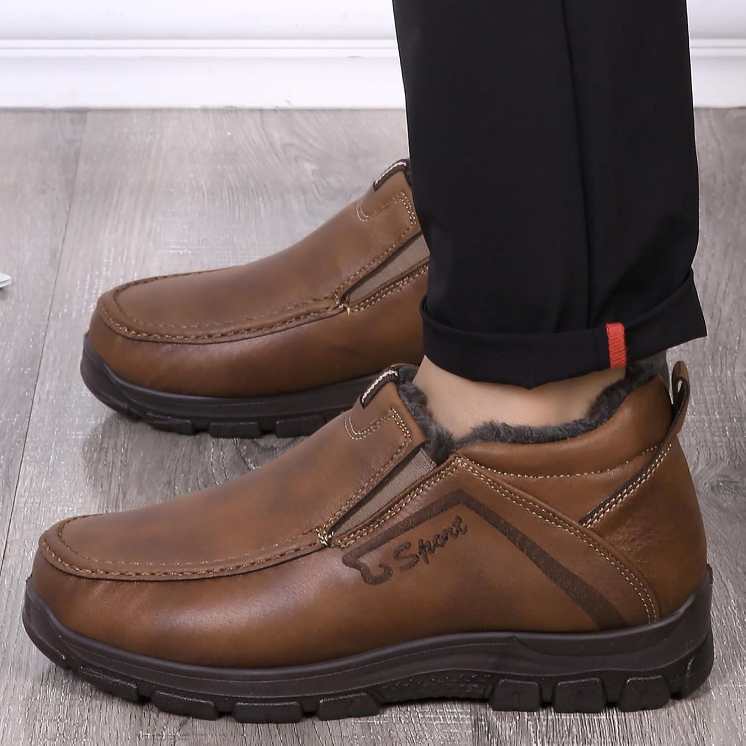 imageCOSIDRAM Men Shoes Winter Snow Boots Cottonpadded Slip on Casual Warm Walking Sneakers House ShoesBCoffee