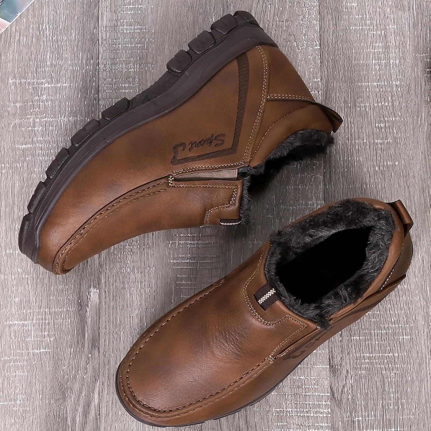 imageCOSIDRAM Men Shoes Winter Snow Boots Cottonpadded Slip on Casual Warm Walking Sneakers House ShoesBCoffee