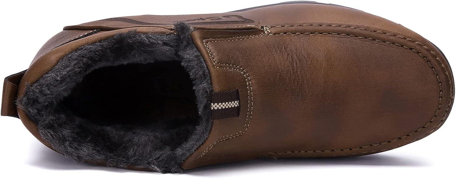 imageCOSIDRAM Men Shoes Winter Snow Boots Cottonpadded Slip on Casual Warm Walking Sneakers House ShoesBCoffee