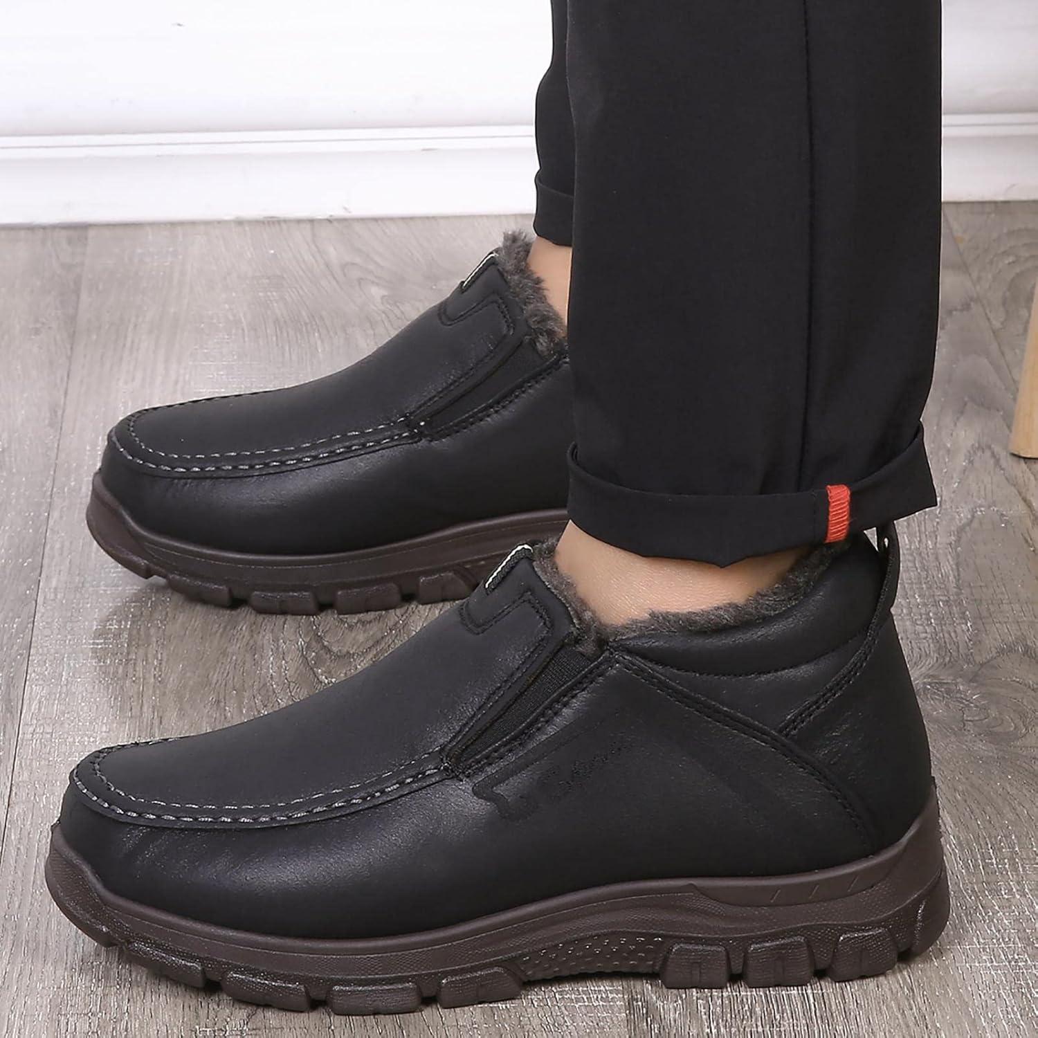 imageCOSIDRAM Men Shoes Winter Snow Boots Cottonpadded Slip on Casual Warm Walking Sneakers House ShoesBGrey