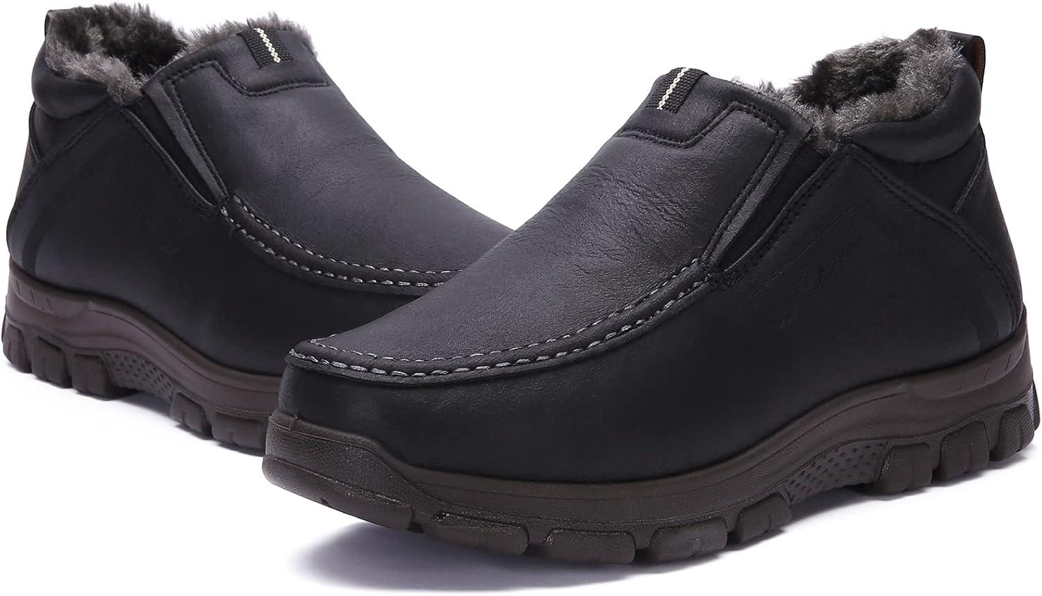 imageCOSIDRAM Men Shoes Winter Snow Boots Cottonpadded Slip on Casual Warm Walking Sneakers House ShoesBGrey