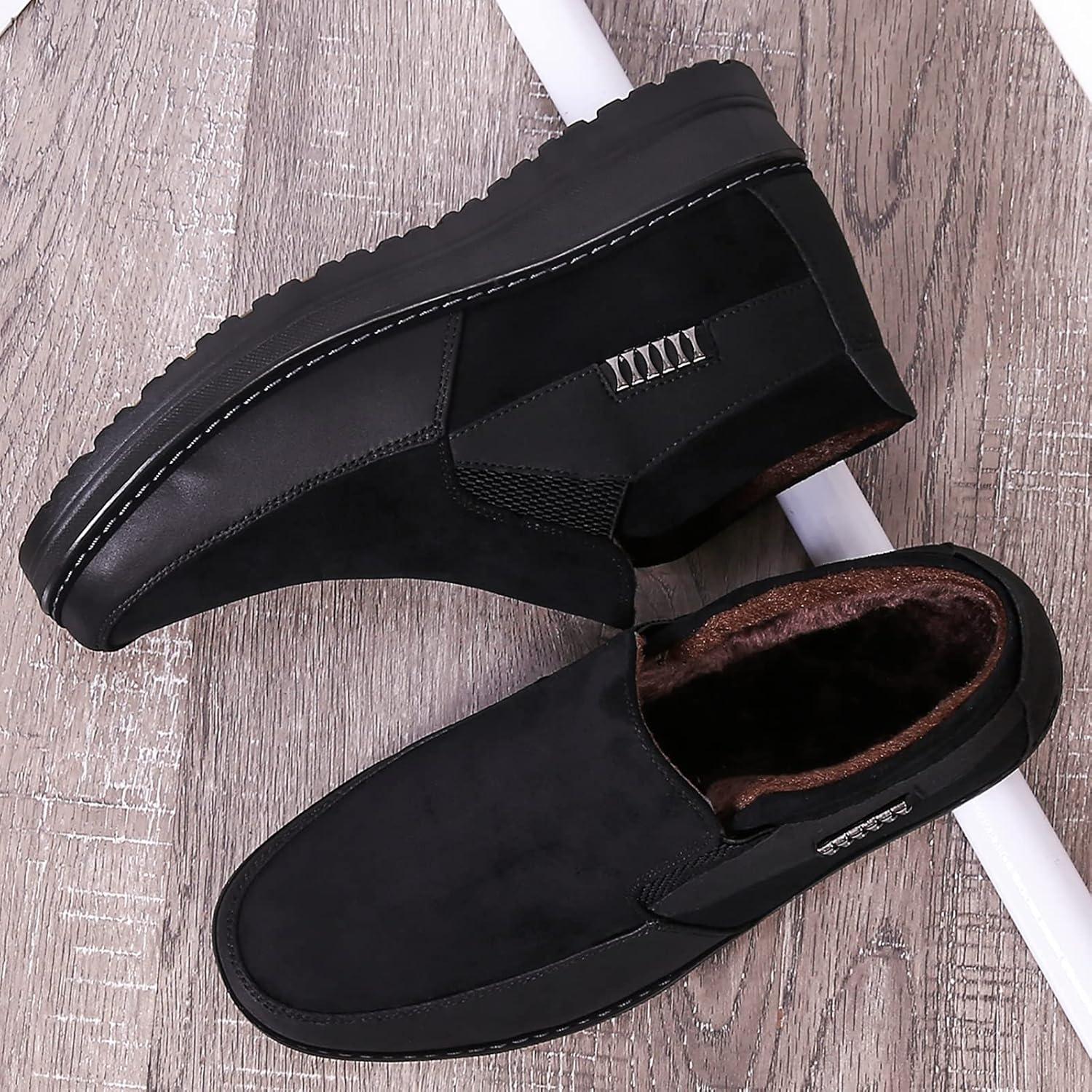 imageCOSIDRAM Men Shoes Winter Snow Boots Cottonpadded Slip on Casual Warm Walking Sneakers House ShoesCBlack