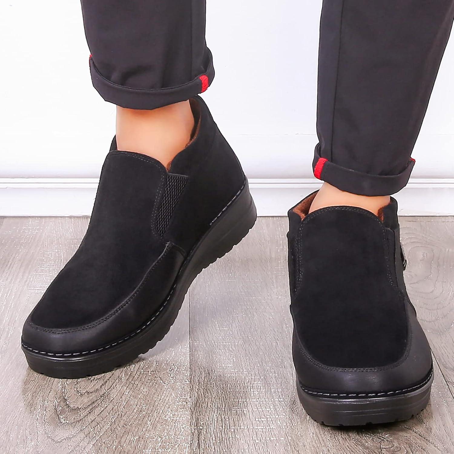 imageCOSIDRAM Men Shoes Winter Snow Boots Cottonpadded Slip on Casual Warm Walking Sneakers House ShoesCBlack