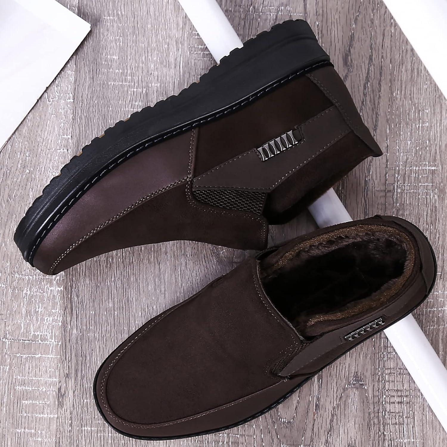 imageCOSIDRAM Men Shoes Winter Snow Boots Cottonpadded Slip on Casual Warm Walking Sneakers House ShoesCCoffee