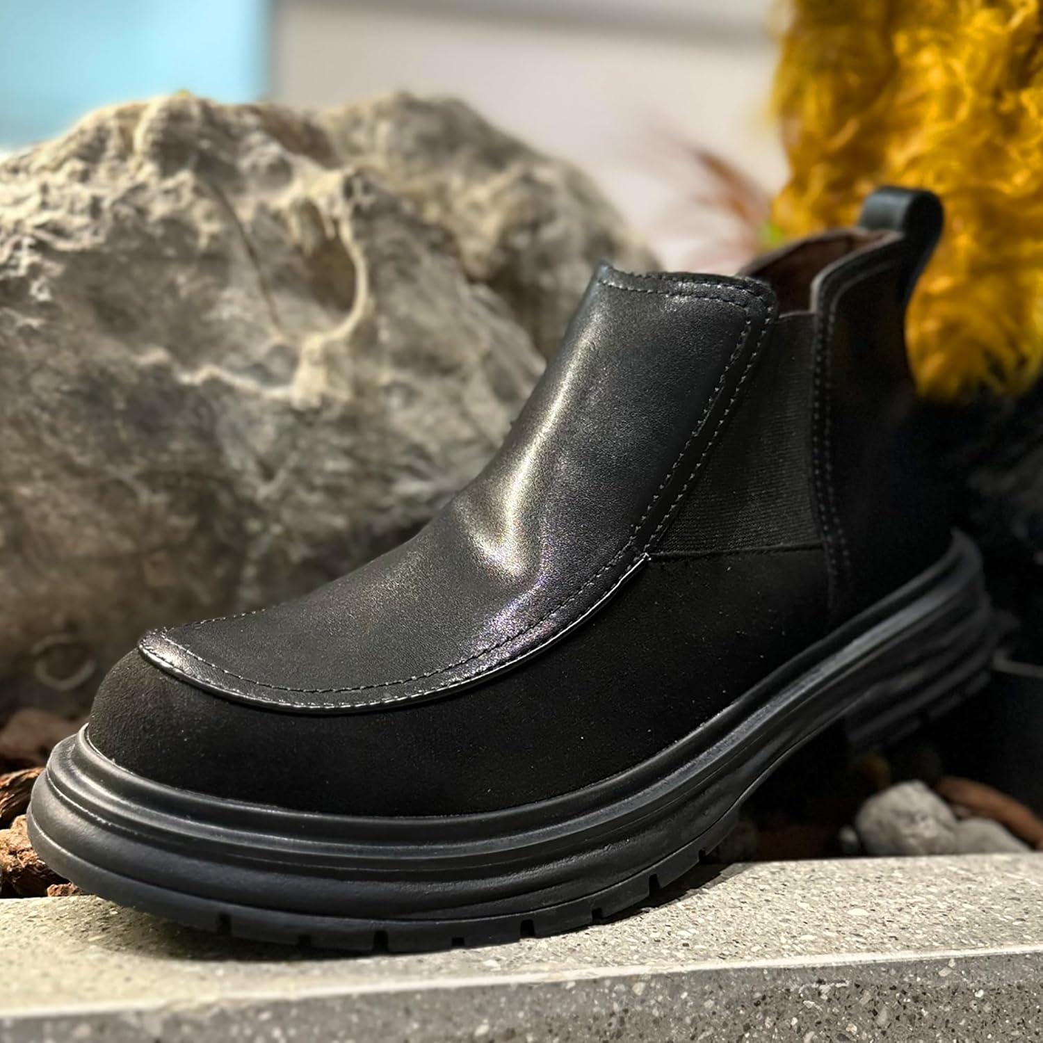 imageCOSIDRAM Mens Casual Chukka Boots Fashion Oxford Ankle Boot Slip On MidTop Walking Business Dress ShoesABlack