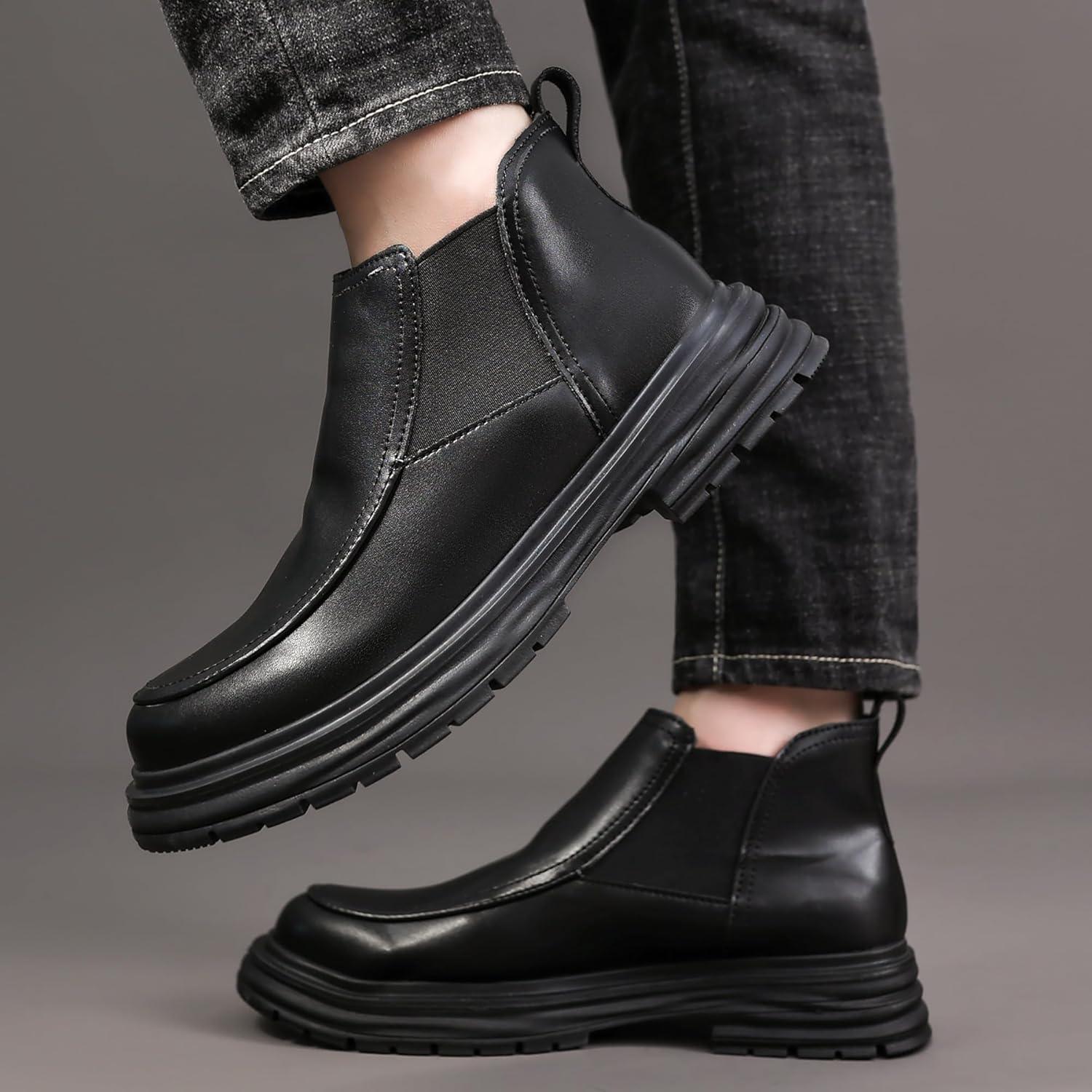 imageCOSIDRAM Mens Casual Chukka Boots Fashion Oxford Ankle Boot Slip On MidTop Walking Business Dress ShoesABlack
