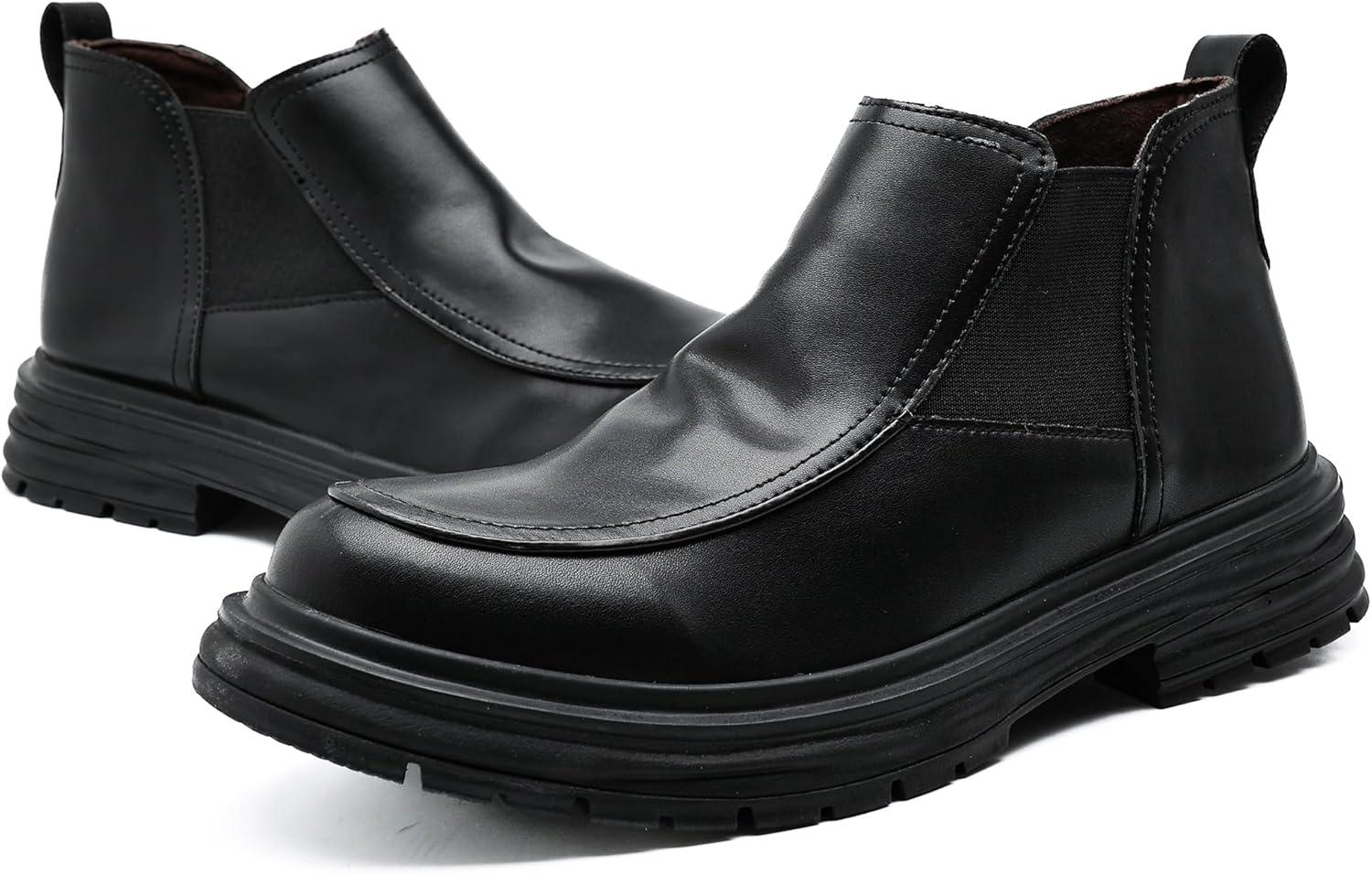 imageCOSIDRAM Mens Casual Chukka Boots Fashion Oxford Ankle Boot Slip On MidTop Walking Business Dress ShoesABlack