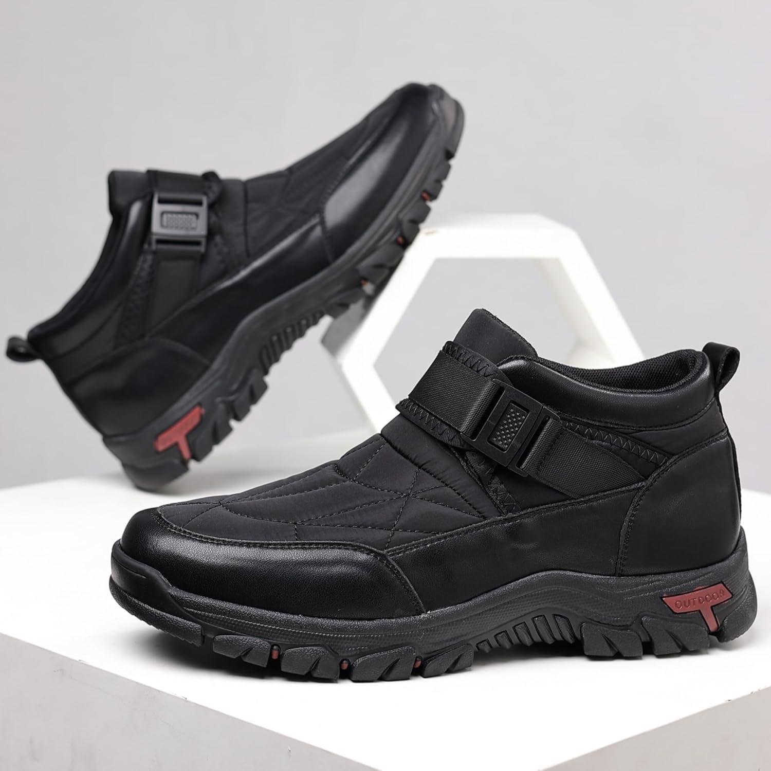 imageCOSIDRAM Mens Snow Boots Outdoor Winter Warm Hiking Ankle Boots Anti Slip Insulated Work ShoesABlack