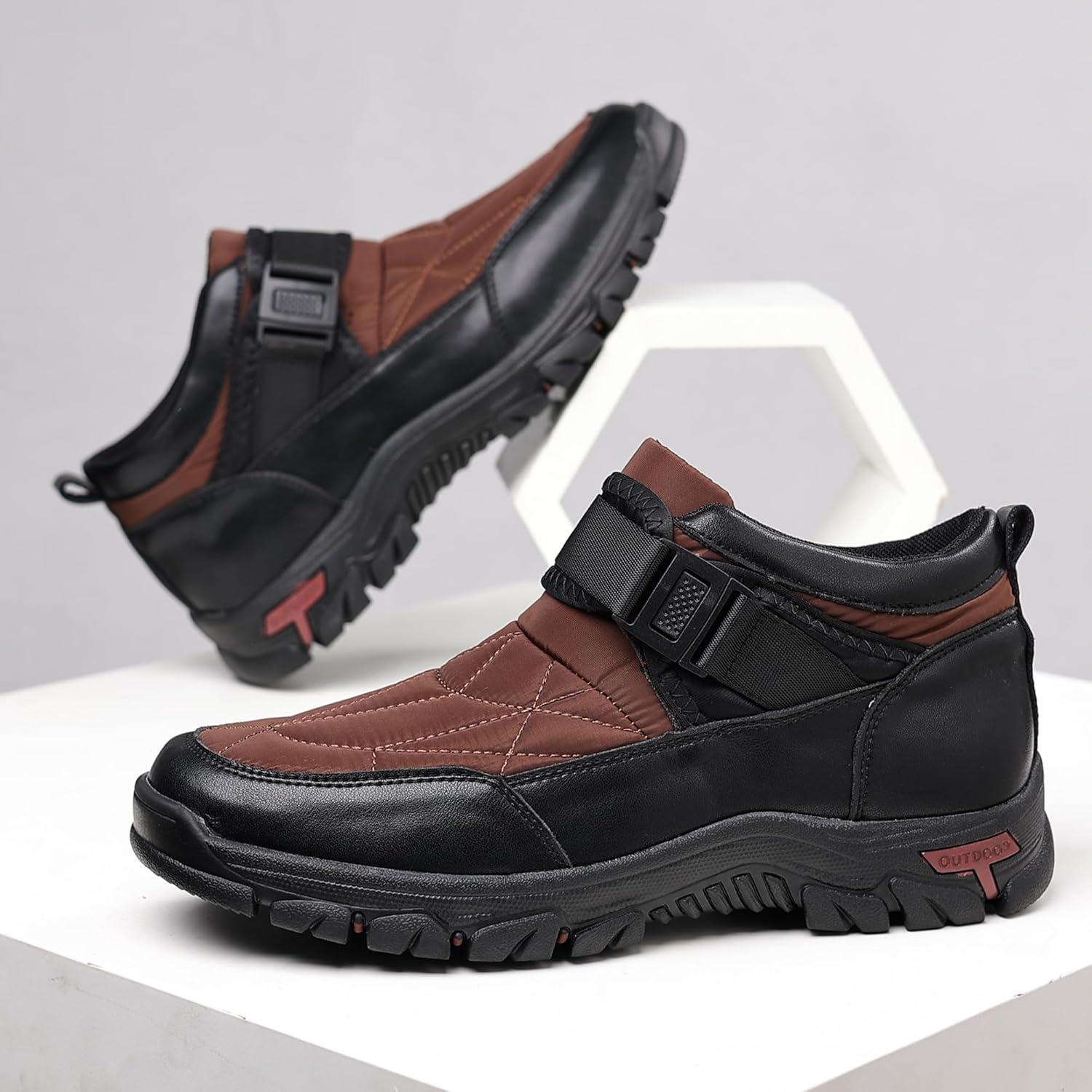 imageCOSIDRAM Mens Snow Boots Outdoor Winter Warm Hiking Ankle Boots Anti Slip Insulated Work ShoesABrown