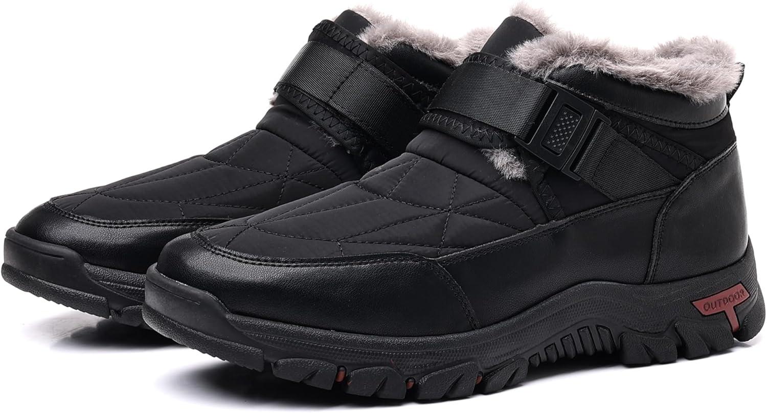 imageCOSIDRAM Mens Snow Boots Outdoor Winter Warm Hiking Ankle Boots Anti Slip Insulated Work ShoesBBlack