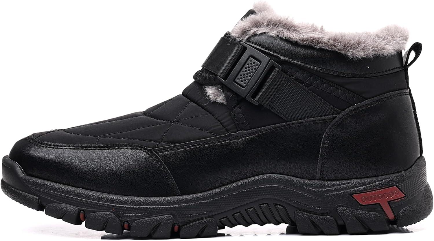 imageCOSIDRAM Mens Snow Boots Outdoor Winter Warm Hiking Ankle Boots Anti Slip Insulated Work ShoesBBlack