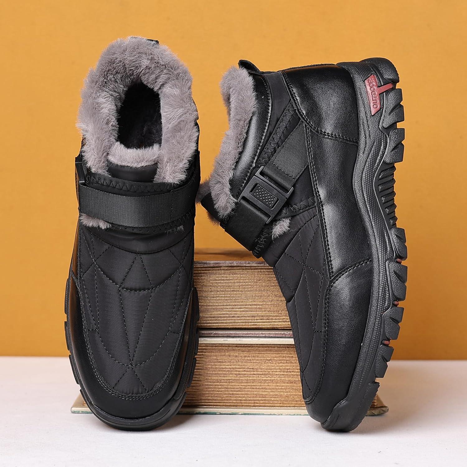 imageCOSIDRAM Mens Snow Boots Outdoor Winter Warm Hiking Ankle Boots Anti Slip Insulated Work ShoesBBlack