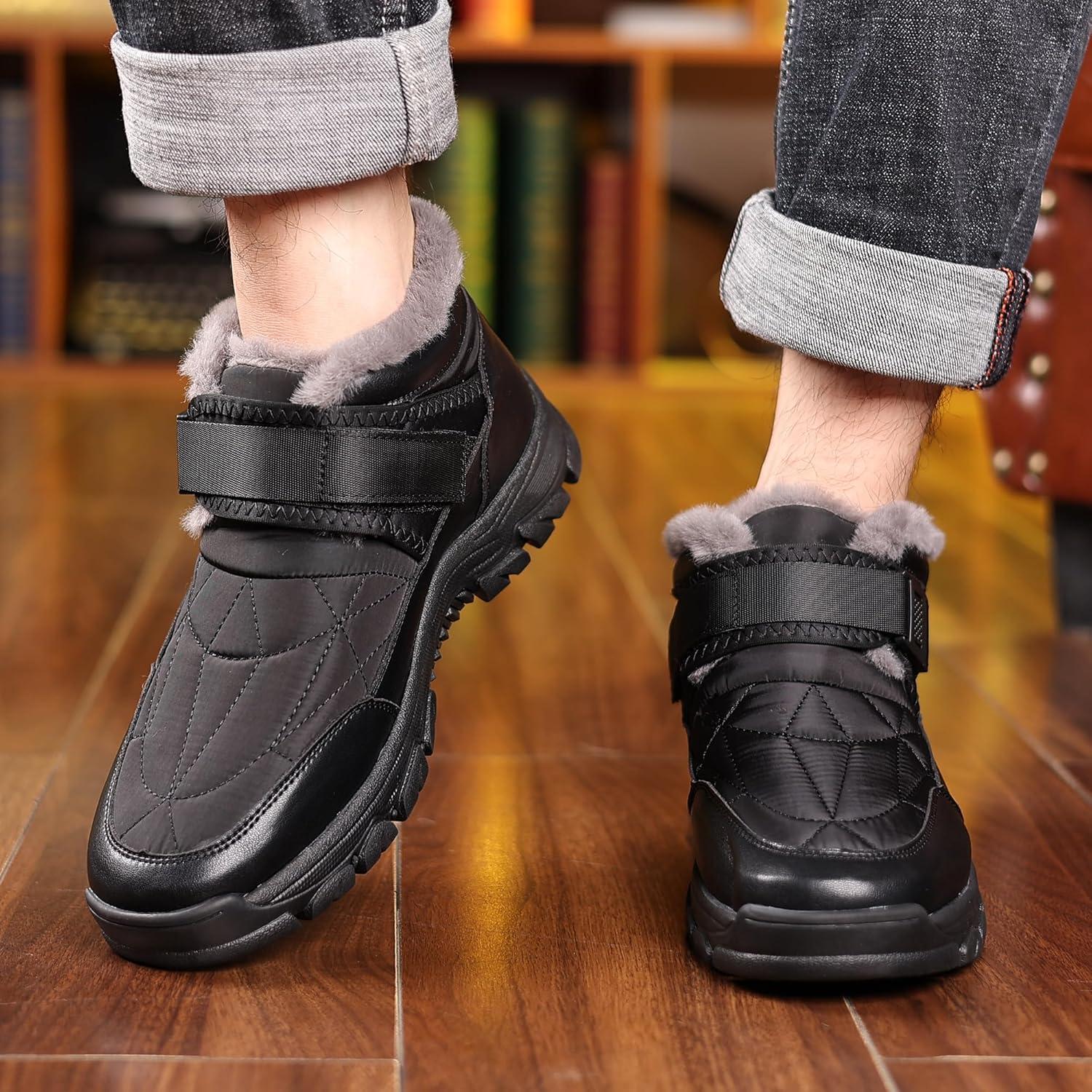 imageCOSIDRAM Mens Snow Boots Outdoor Winter Warm Hiking Ankle Boots Anti Slip Insulated Work ShoesBBlack