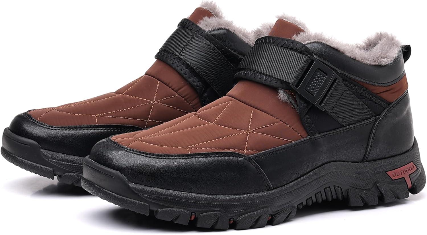 imageCOSIDRAM Mens Snow Boots Outdoor Winter Warm Hiking Ankle Boots Anti Slip Insulated Work ShoesBBrown