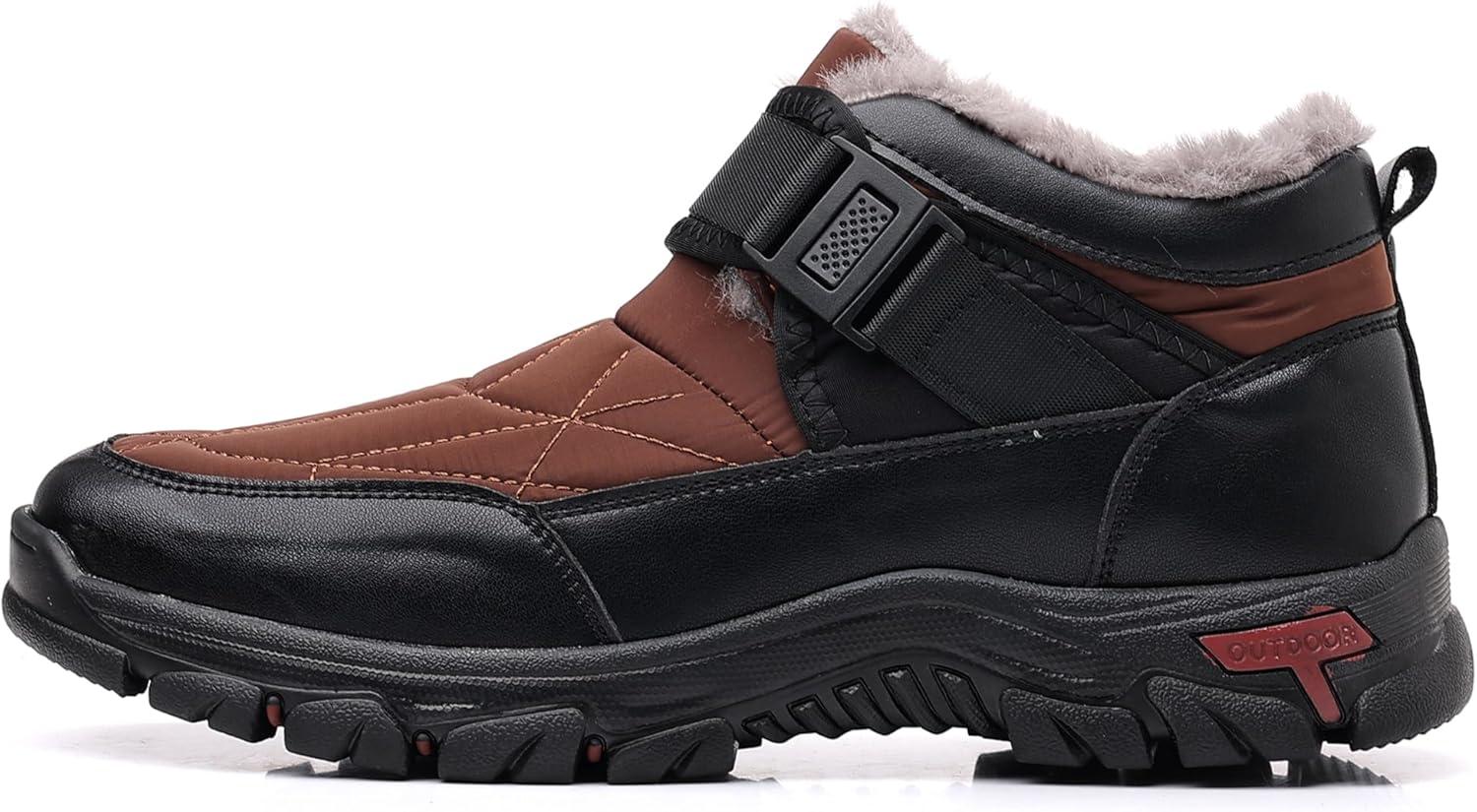 imageCOSIDRAM Mens Snow Boots Outdoor Winter Warm Hiking Ankle Boots Anti Slip Insulated Work ShoesBBrown