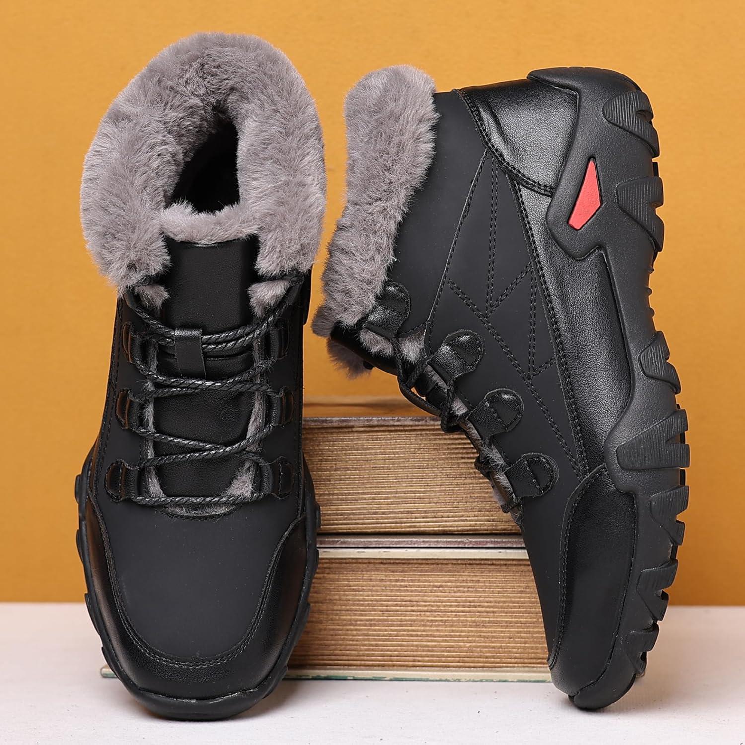 imageCOSIDRAM Mens Snow Boots Outdoor Winter Warm Hiking Ankle Boots Anti Slip Insulated Work ShoesCBlack