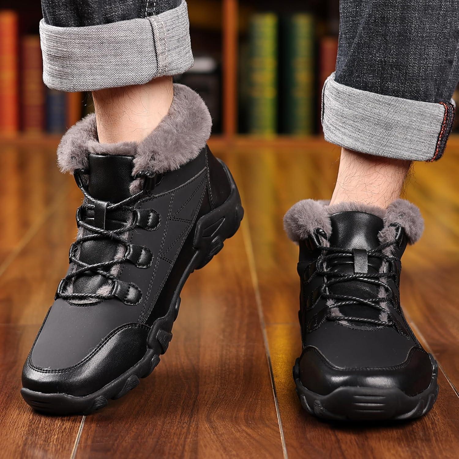 imageCOSIDRAM Mens Snow Boots Outdoor Winter Warm Hiking Ankle Boots Anti Slip Insulated Work ShoesCBlack