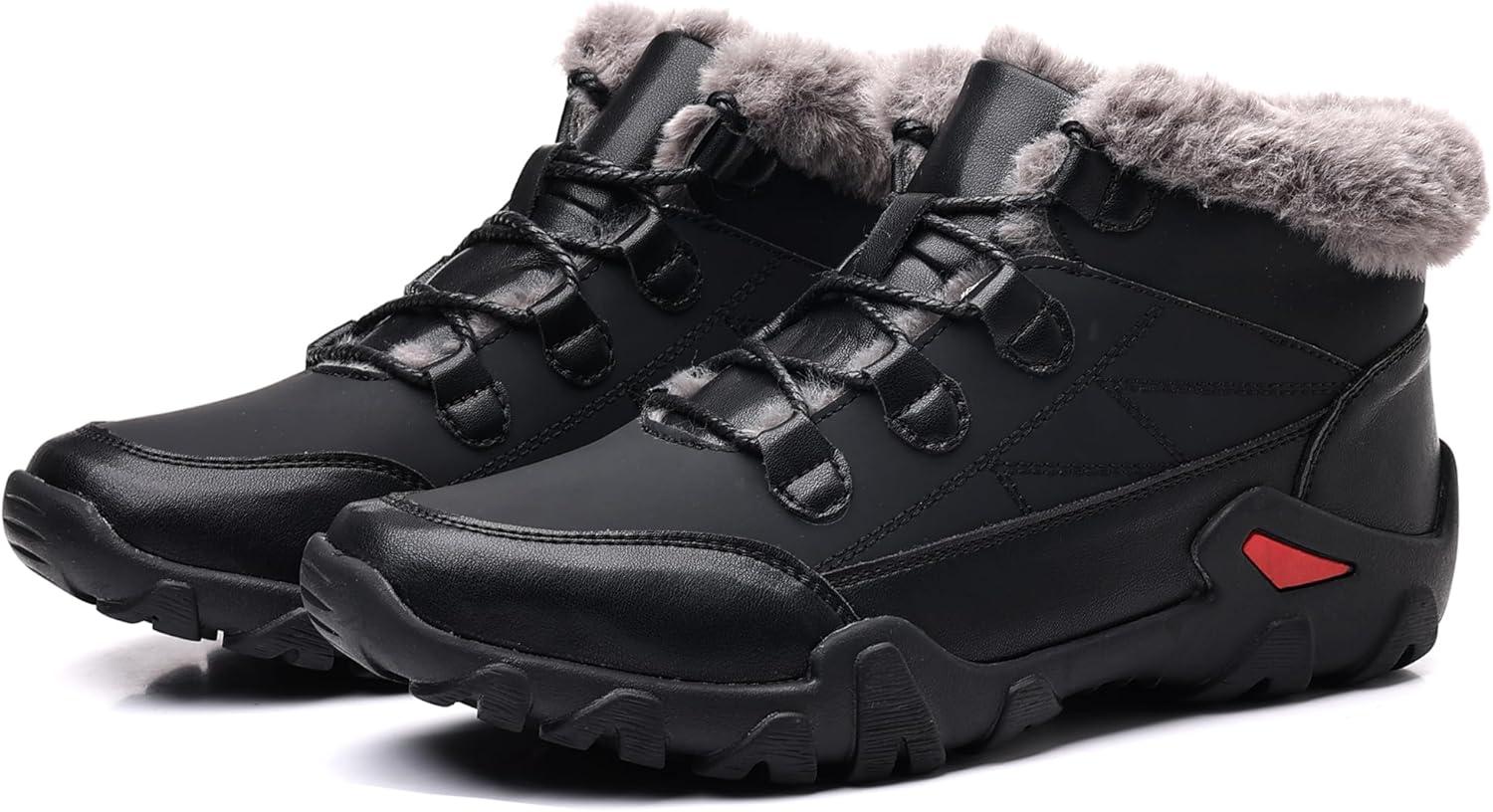 imageCOSIDRAM Mens Snow Boots Outdoor Winter Warm Hiking Ankle Boots Anti Slip Insulated Work ShoesCBlack