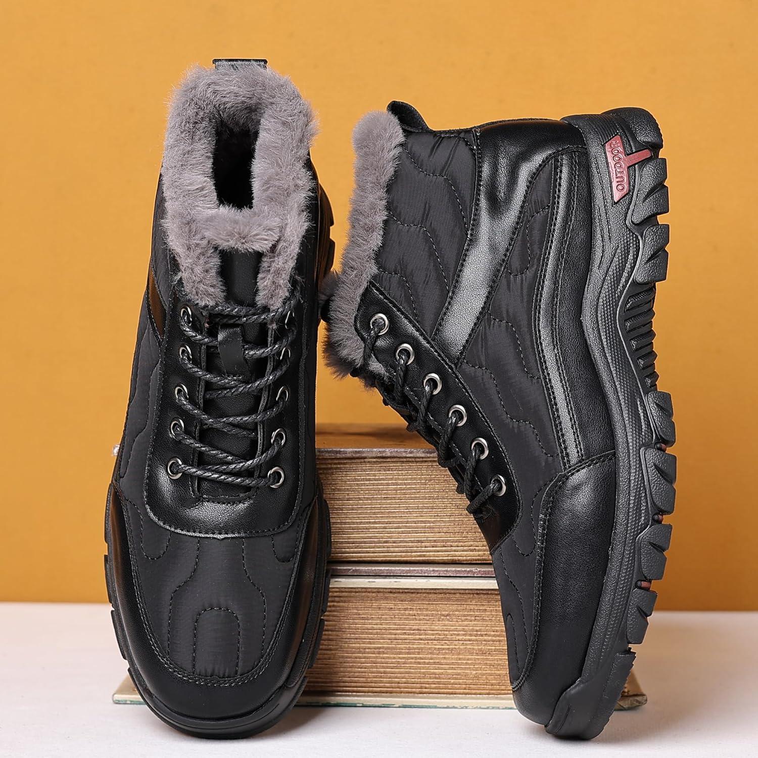 imageCOSIDRAM Mens Snow Boots Outdoor Winter Warm Hiking Ankle Boots Anti Slip Insulated Work ShoesDBlack