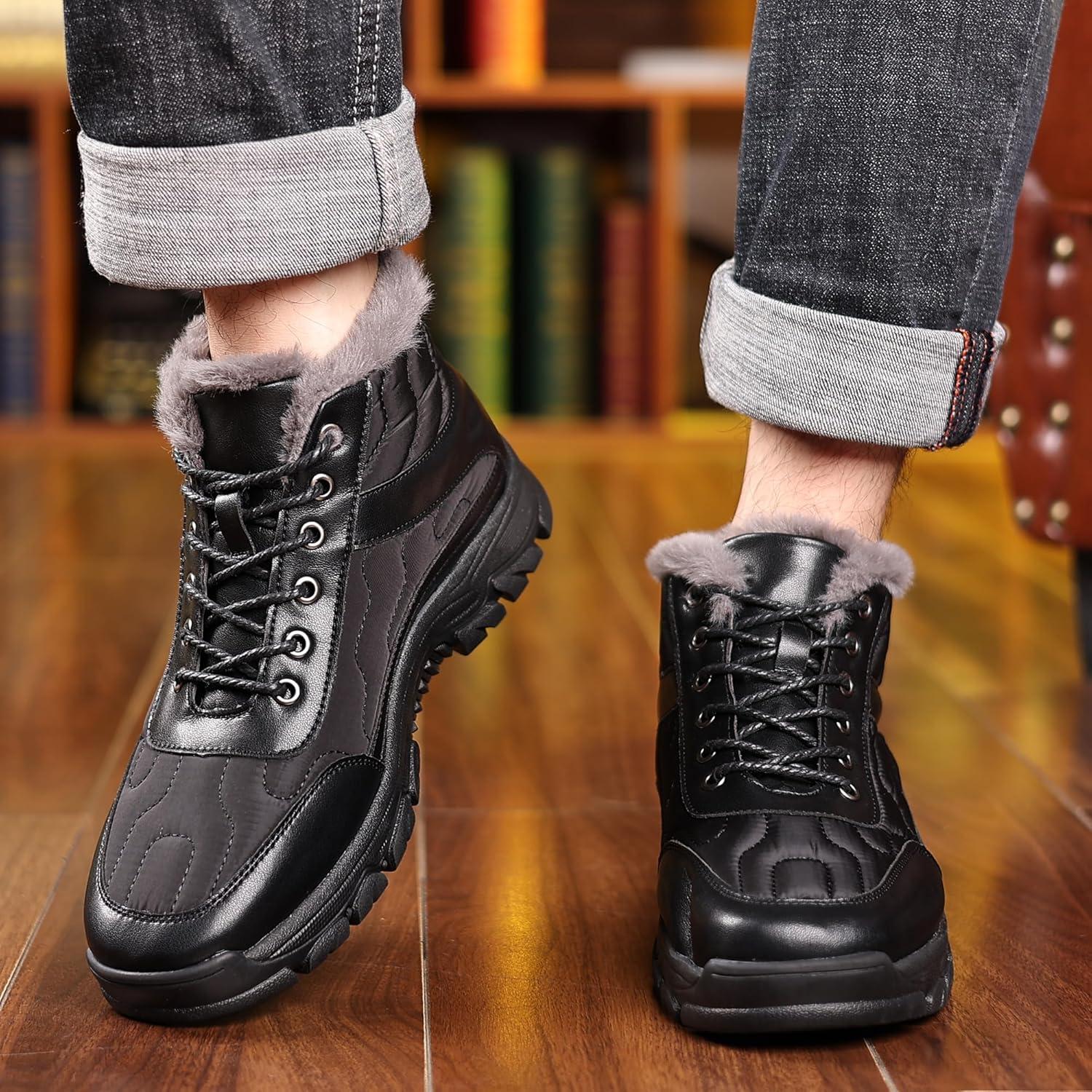 imageCOSIDRAM Mens Snow Boots Outdoor Winter Warm Hiking Ankle Boots Anti Slip Insulated Work ShoesDBlack