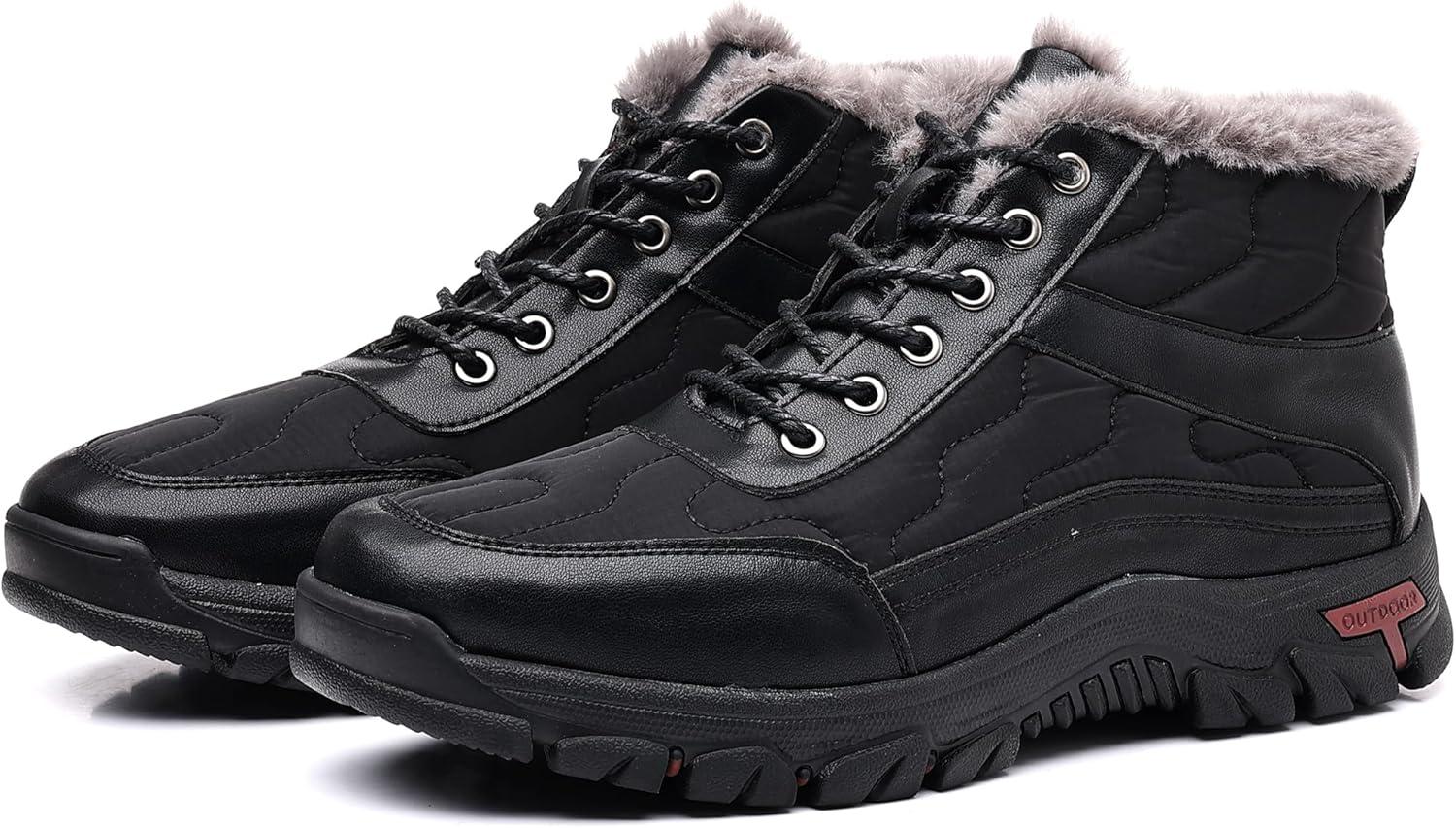 imageCOSIDRAM Mens Snow Boots Outdoor Winter Warm Hiking Ankle Boots Anti Slip Insulated Work ShoesDBlack