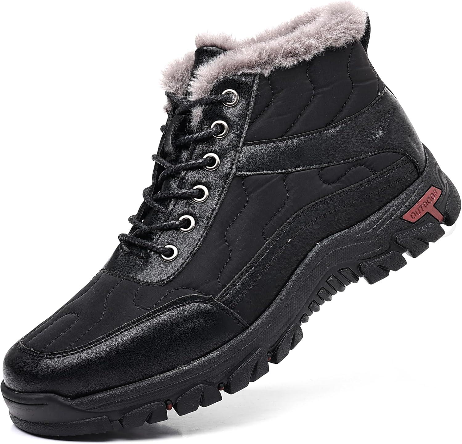 imageCOSIDRAM Mens Snow Boots Outdoor Winter Warm Hiking Ankle Boots Anti Slip Insulated Work ShoesDBlack