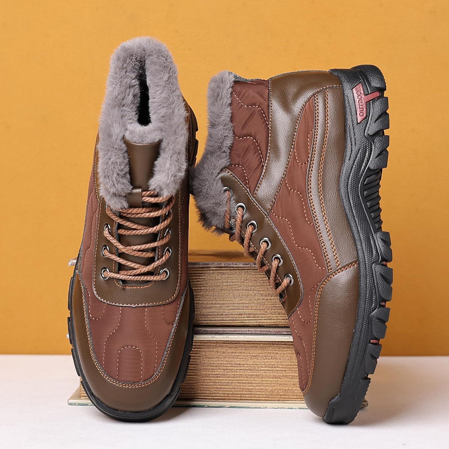 imageCOSIDRAM Mens Snow Boots Outdoor Winter Warm Hiking Ankle Boots Anti Slip Insulated Work ShoesDBrown