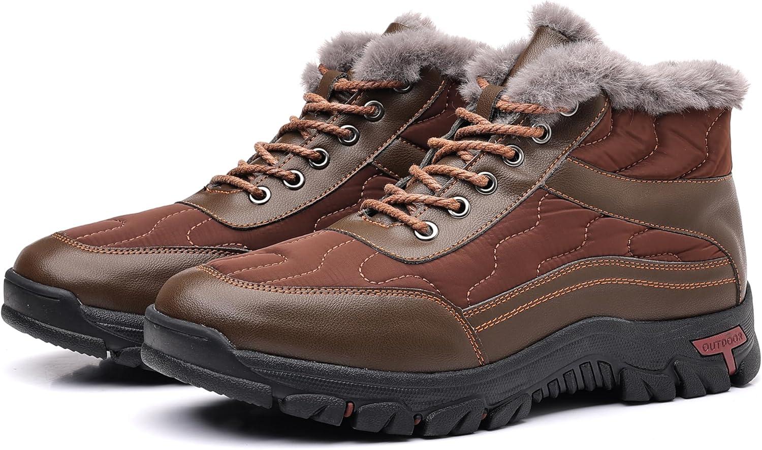 imageCOSIDRAM Mens Snow Boots Outdoor Winter Warm Hiking Ankle Boots Anti Slip Insulated Work ShoesDBrown