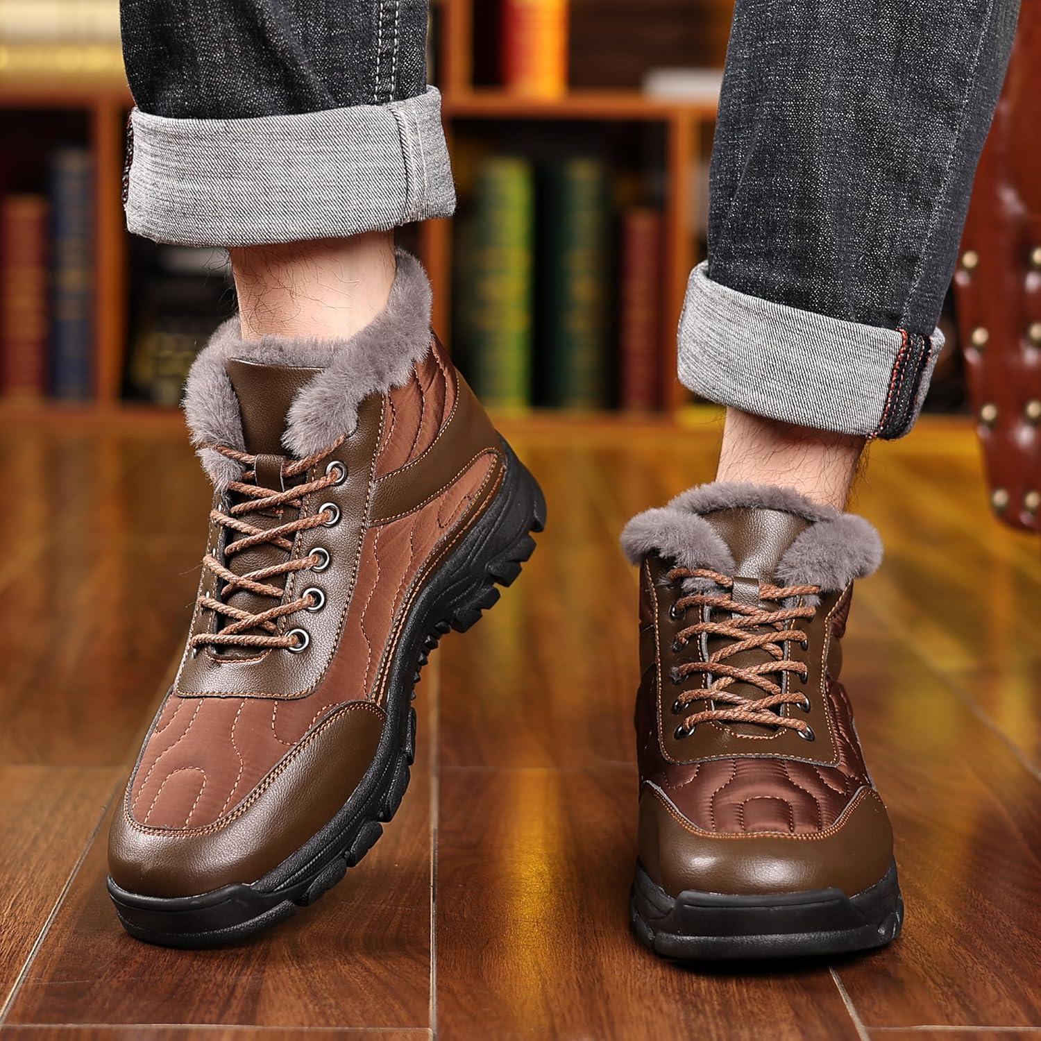 imageCOSIDRAM Mens Snow Boots Outdoor Winter Warm Hiking Ankle Boots Anti Slip Insulated Work ShoesDBrown