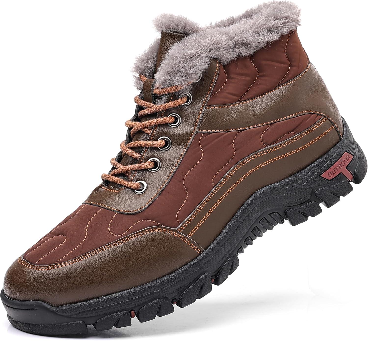 imageCOSIDRAM Mens Snow Boots Outdoor Winter Warm Hiking Ankle Boots Anti Slip Insulated Work ShoesDBrown