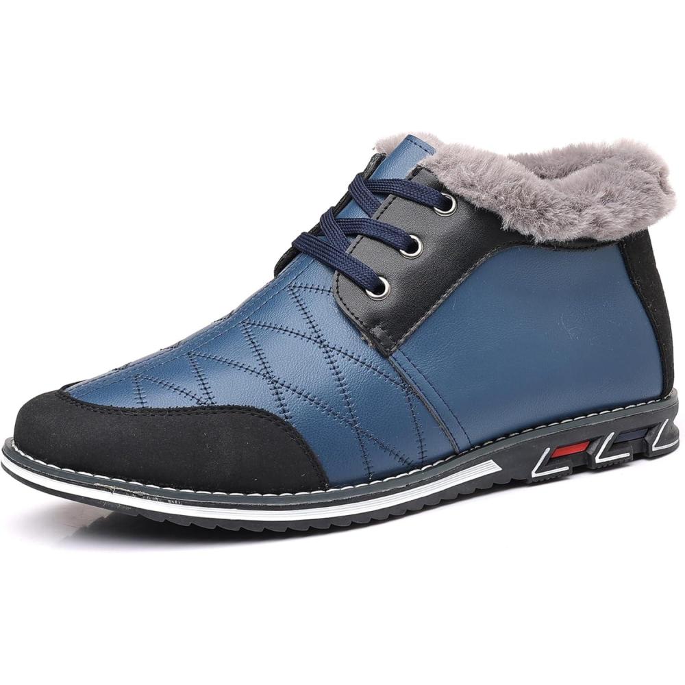 imageCOSIDRAM Men Shoes Snow Boots Mid Top Warm Walking Sneakers Lace up Casual Shoes Blue 105