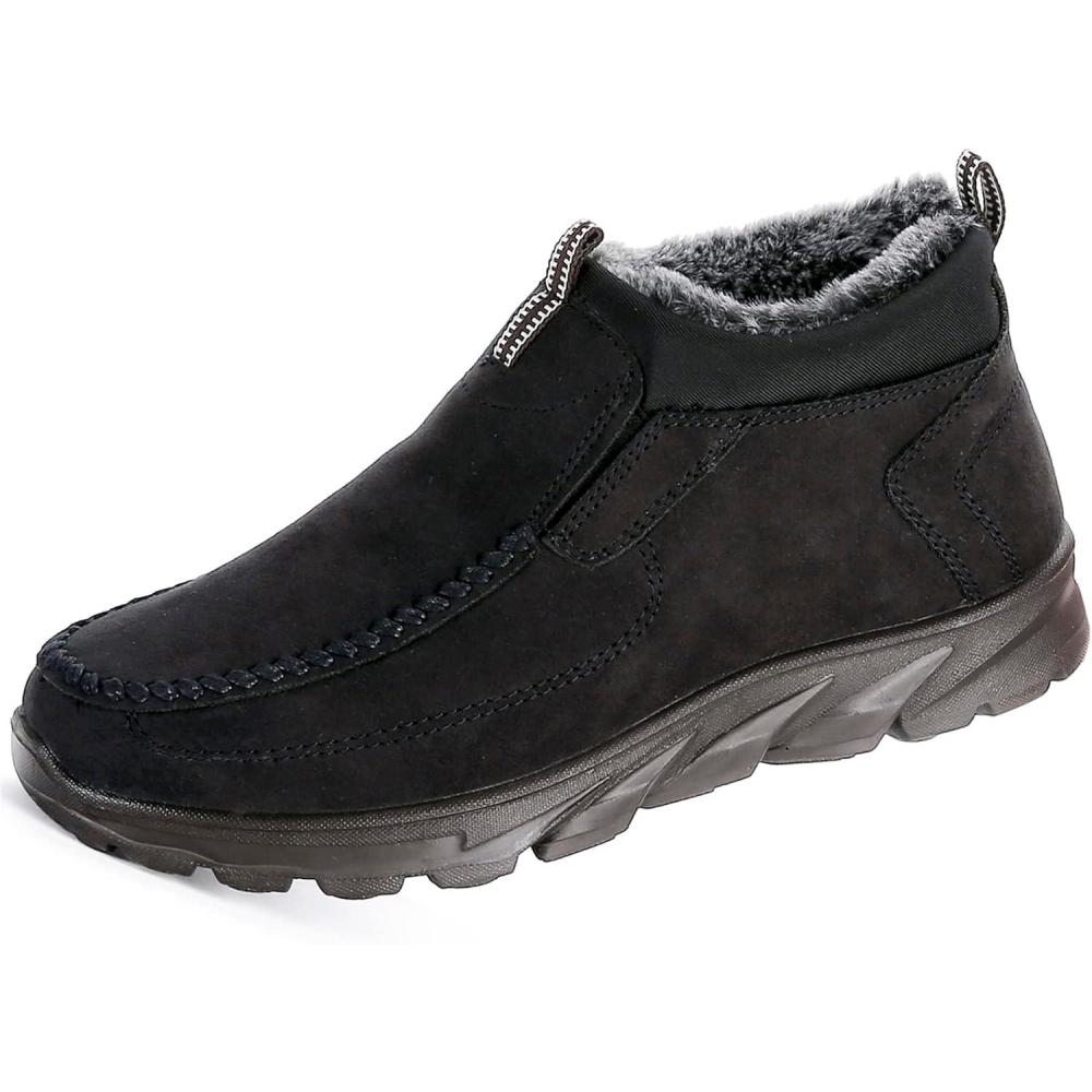 imageCOSIDRAM Men Shoes Winter Snow Boots Cottonpadded Slip on Casual Warm Walking Sneakers House ShoesABlack