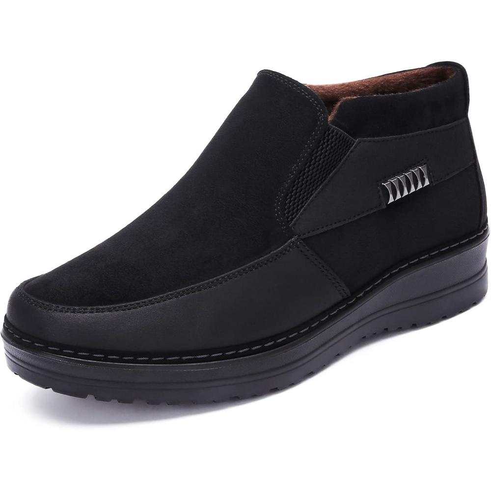 imageCOSIDRAM Men Shoes Winter Snow Boots Cottonpadded Slip on Casual Warm Walking Sneakers House ShoesCBlack