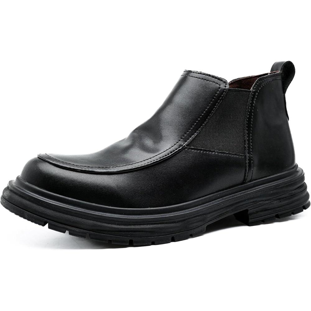 imageCOSIDRAM Mens Casual Chukka Boots Fashion Oxford Ankle Boot Slip On MidTop Walking Business Dress ShoesABlack