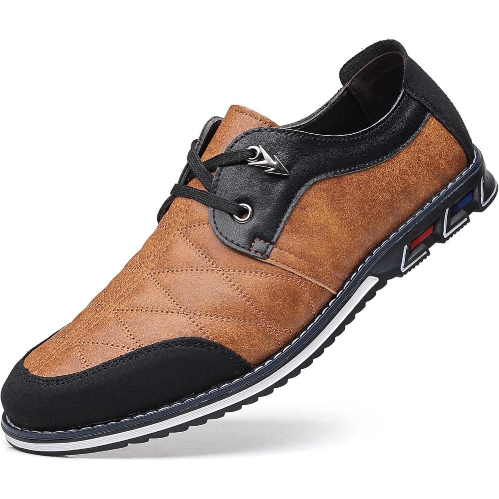 imageCOSIDRAM Mens Casual Shoes Fashion Sneakers Dress Shoes for Men Walking Shoes Business Office Comfort LoafersALight Brown