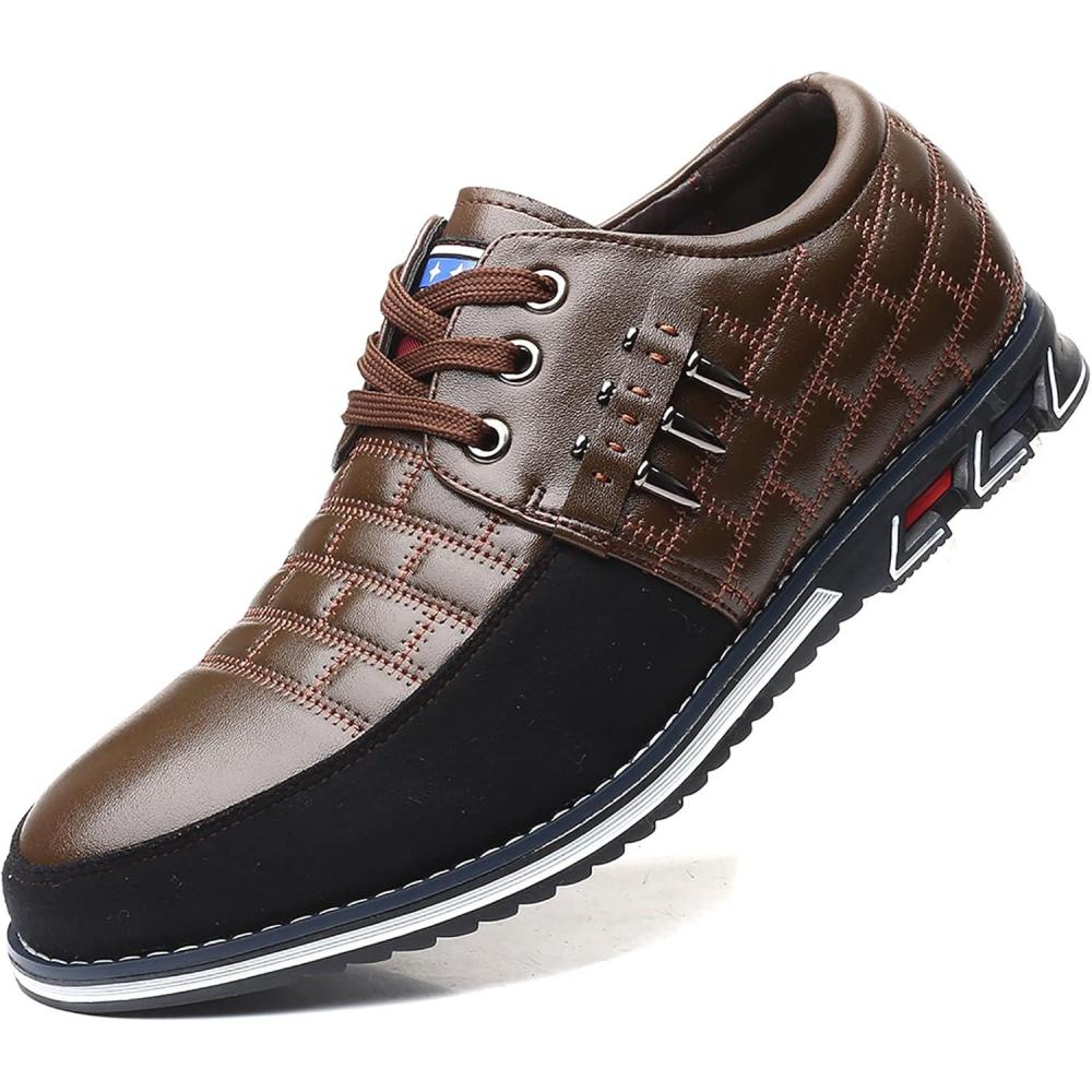 imageCOSIDRAM Mens Casual Shoes Fashion Sneakers Dress Shoes for Men Walking Shoes Business Office Comfort LoafersXBrown